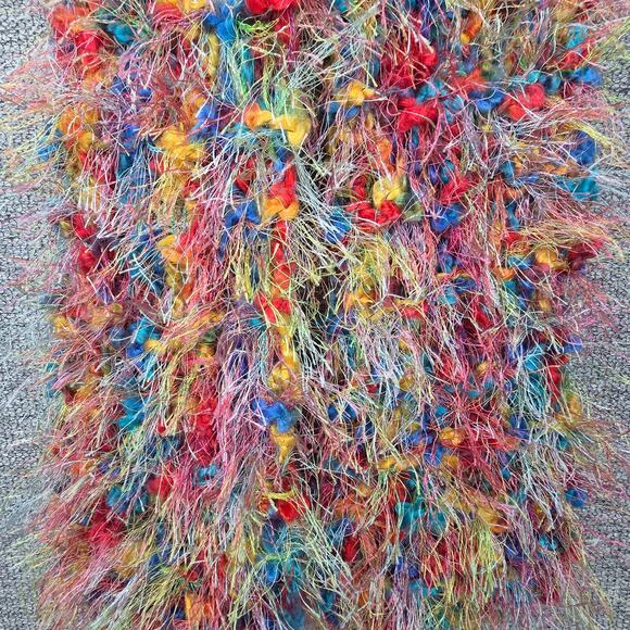 MULTICOLOR FUZZY 64" × 4" SCARF – RAINBOW FEATHERY TEXTURE  STATEMENT ACCESSORY - Picture 5 of 7